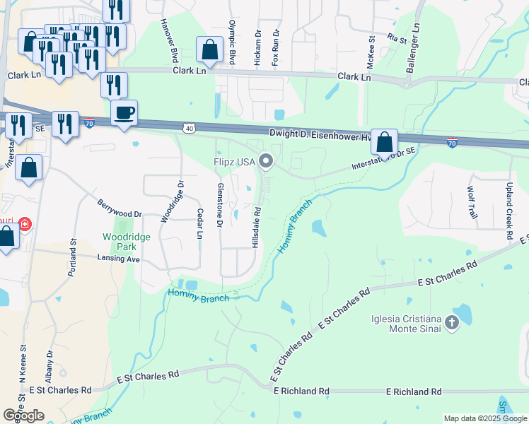 map of restaurants, bars, coffee shops, grocery stores, and more near 600 Hillsdale Road in Columbia