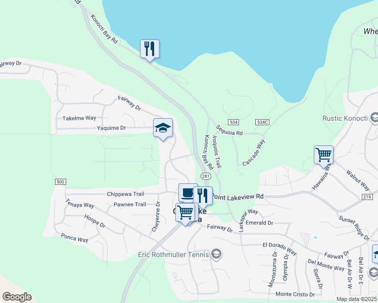 map of restaurants, bars, coffee shops, grocery stores, and more near 5088 Tenino Way in Kelseyville