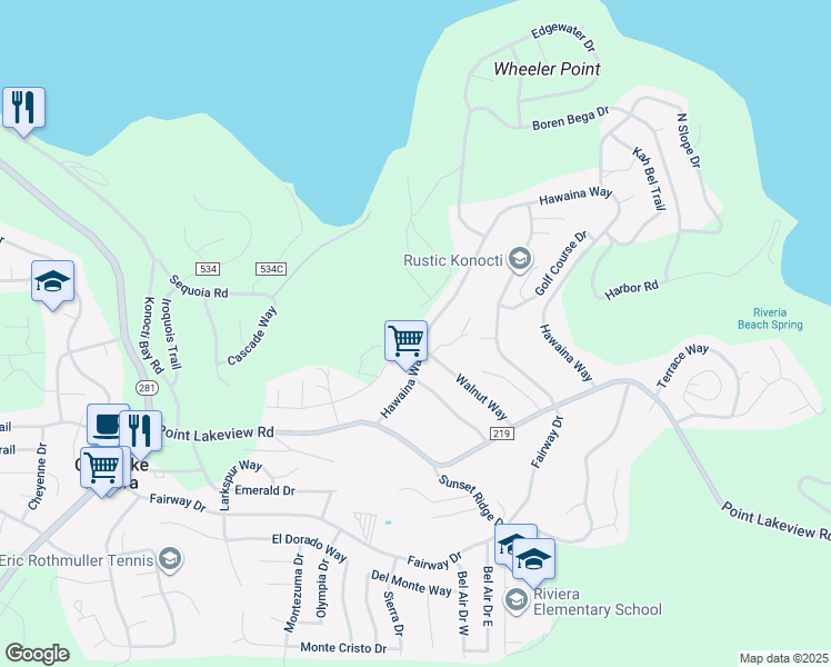 map of restaurants, bars, coffee shops, grocery stores, and more near 4805 Hawaina Way in Kelseyville