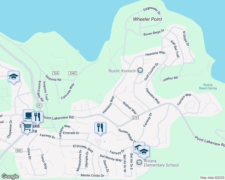 map of restaurants, bars, coffee shops, grocery stores, and more near 4805 Hawaina Way in Kelseyville