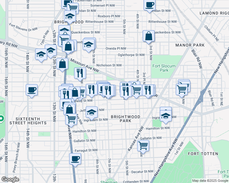 map of restaurants, bars, coffee shops, grocery stores, and more near 101 Independence Avenue Southeast in Washington