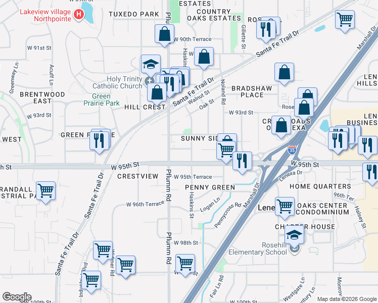 map of restaurants, bars, coffee shops, grocery stores, and more near 9409 Haskins Street in Lenexa
