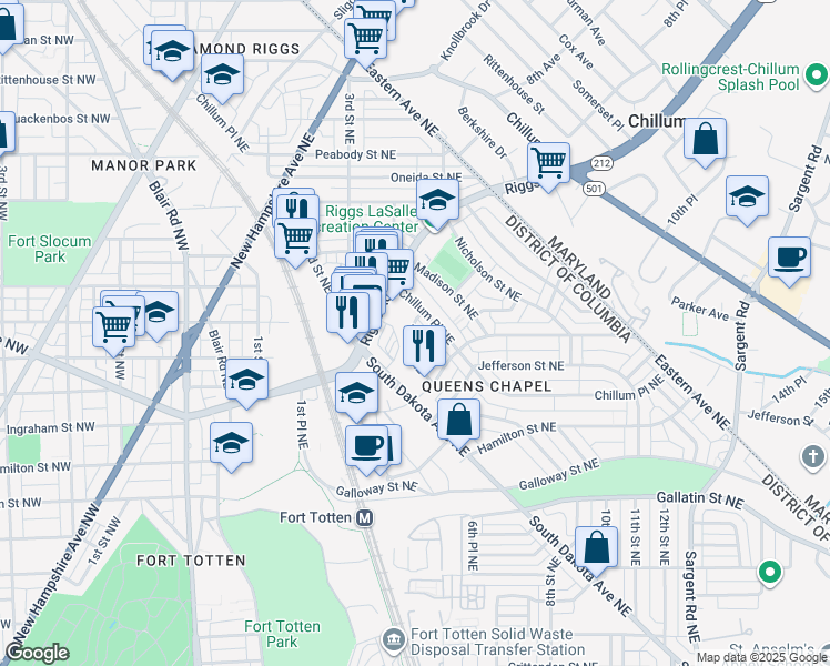 map of restaurants, bars, coffee shops, grocery stores, and more near 101 Independence Avenue Southeast in Washington