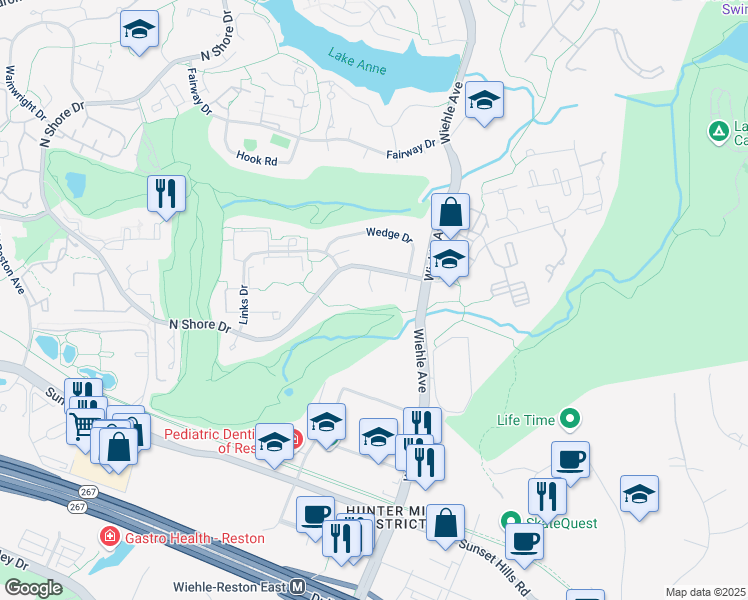 map of restaurants, bars, coffee shops, grocery stores, and more near 1706 Putter Lane in Reston