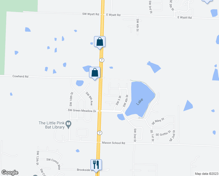 map of restaurants, bars, coffee shops, grocery stores, and more near 8701 Southwest 6th Street in Blue Springs