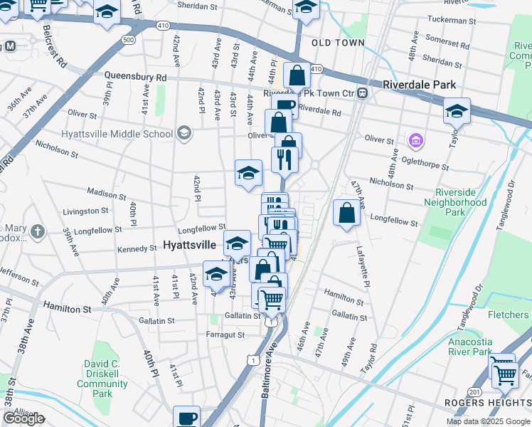 map of restaurants, bars, coffee shops, grocery stores, and more near 101 Independence Avenue Southeast in Washington