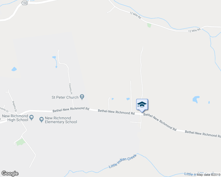 map of restaurants, bars, coffee shops, grocery stores, and more near 1240 Bethel-New Richmond Road in New Richmond