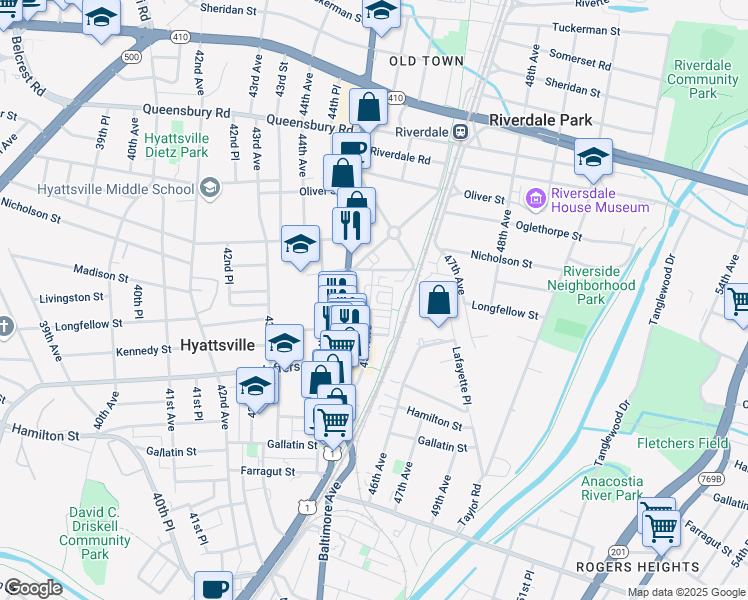 map of restaurants, bars, coffee shops, grocery stores, and more near 101 Independence Avenue Southeast in Washington