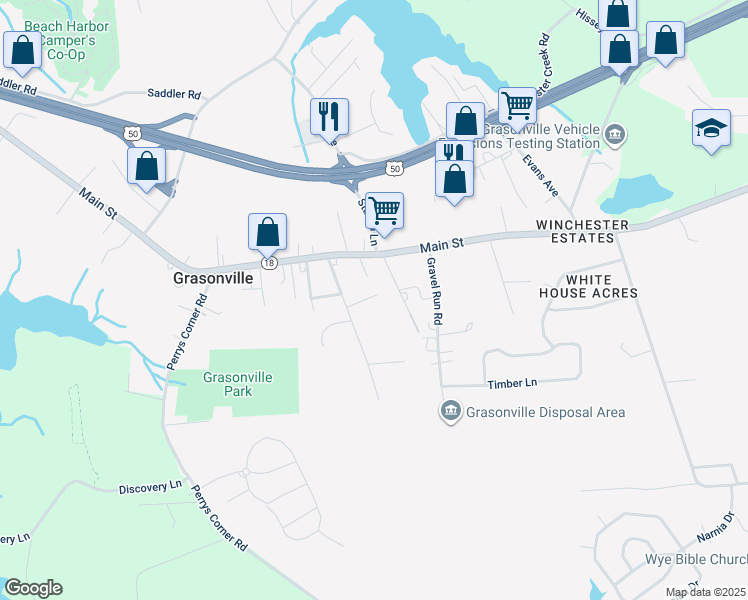 map of restaurants, bars, coffee shops, grocery stores, and more near 114 Fischer Road in Grasonville