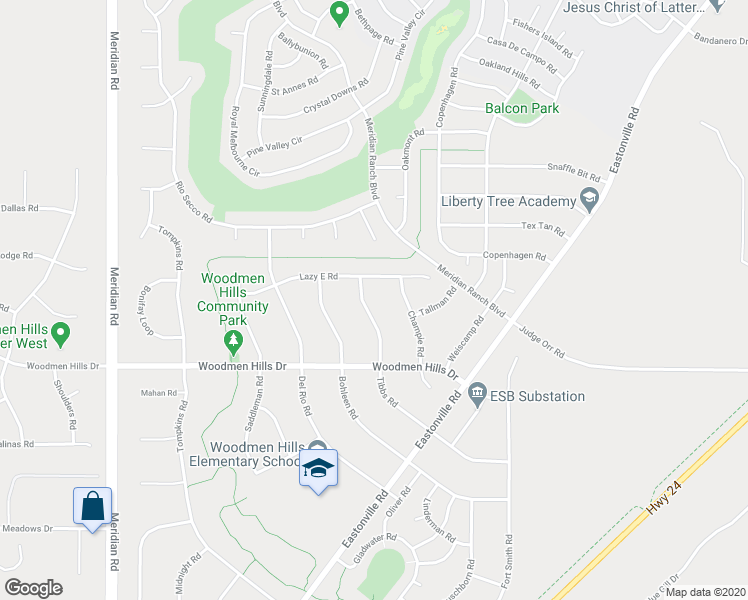 map of restaurants, bars, coffee shops, grocery stores, and more near 8655 Tibbs Road in Peyton