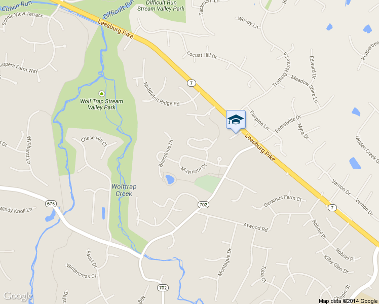 map of restaurants, bars, coffee shops, grocery stores, and more near 9646 Maymont Dr in Vienna