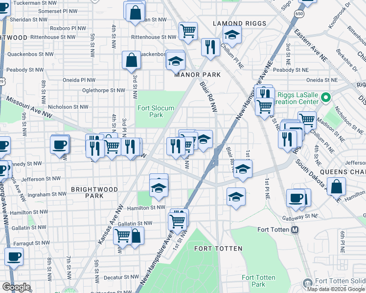 map of restaurants, bars, coffee shops, grocery stores, and more near 101 Independence Avenue Southeast in Washington