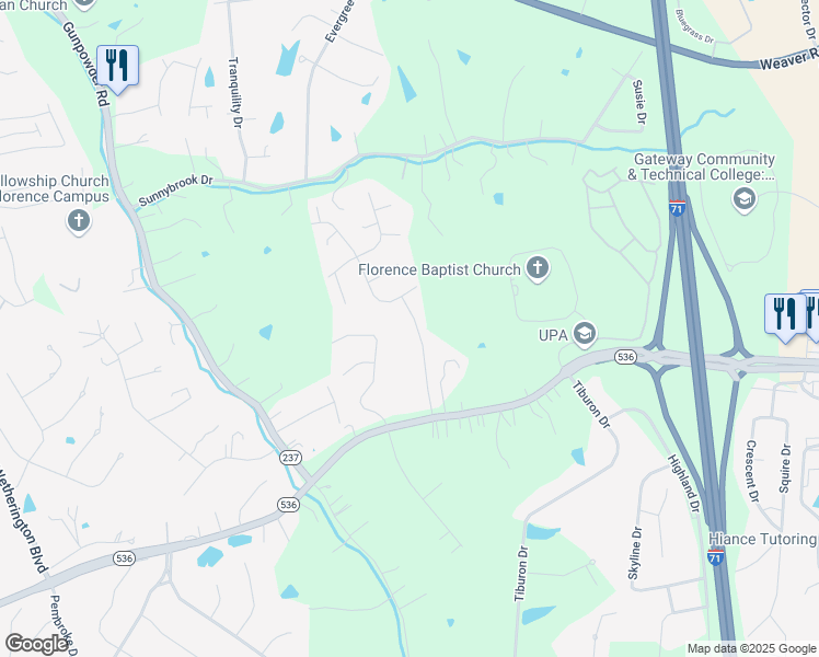 map of restaurants, bars, coffee shops, grocery stores, and more near 10037 Haven Hill Drive in Florence