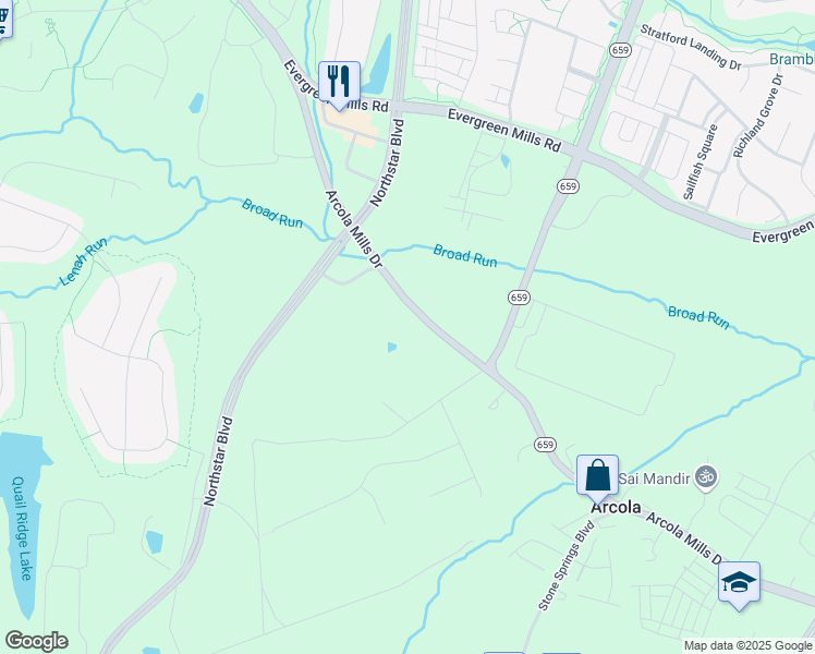 map of restaurants, bars, coffee shops, grocery stores, and more near 24367 Evergreen Mills Road in Aldie
