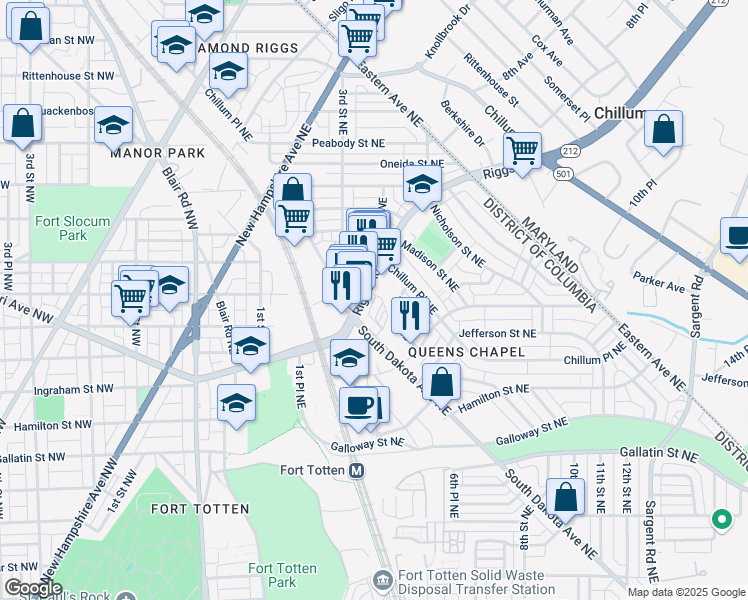 map of restaurants, bars, coffee shops, grocery stores, and more near 101 Independence Avenue Southeast in Washington