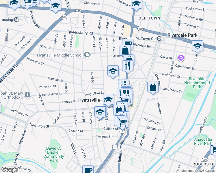 map of restaurants, bars, coffee shops, grocery stores, and more near 101 Independence Avenue Southeast in Washington