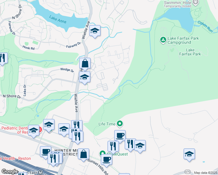map of restaurants, bars, coffee shops, grocery stores, and more near 1663 Parkcrest Circle in Reston
