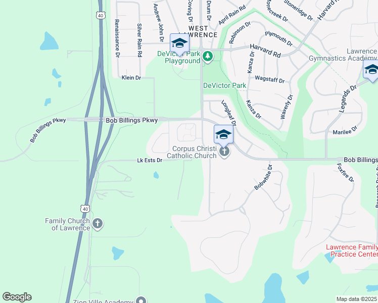 map of restaurants, bars, coffee shops, grocery stores, and more near George Williams Way in Lawrence