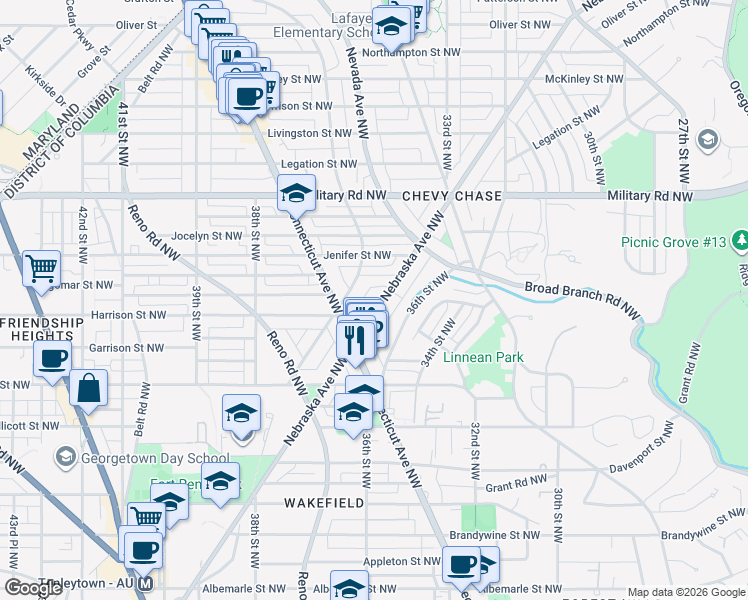 map of restaurants, bars, coffee shops, grocery stores, and more near 101 Independence Avenue Southeast in Washington