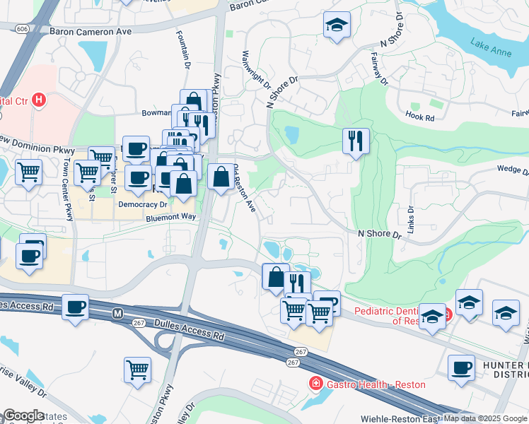 map of restaurants, bars, coffee shops, grocery stores, and more near 1815-A Sycamore Valley Drive in Reston