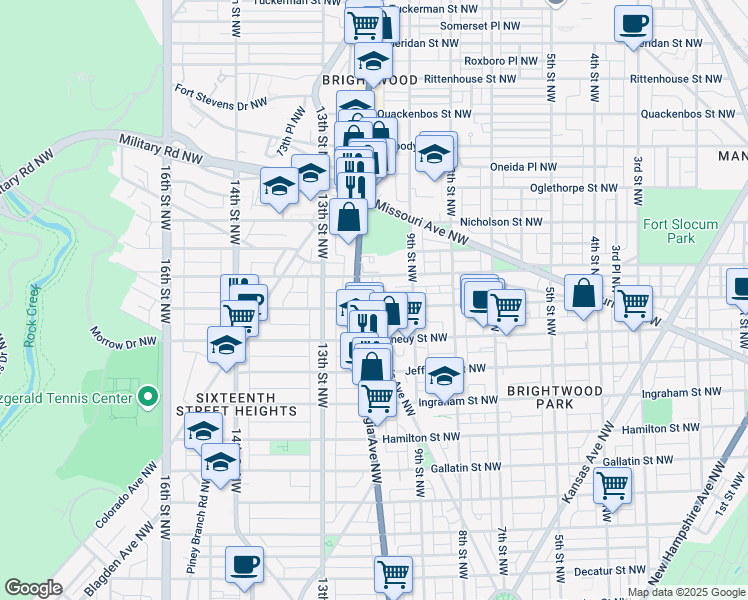 map of restaurants, bars, coffee shops, grocery stores, and more near 945 Longfellow Street Northwest in Washington