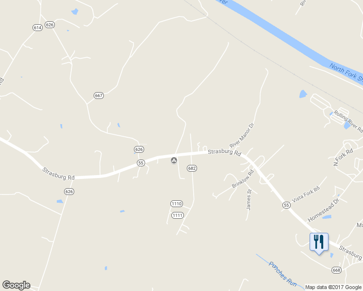map of restaurants, bars, coffee shops, grocery stores, and more near 2294 Strasburg Road in Front Royal