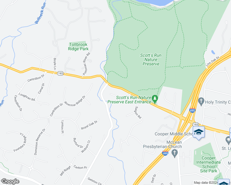 map of restaurants, bars, coffee shops, grocery stores, and more near 7416 Georgetown Court in McLean