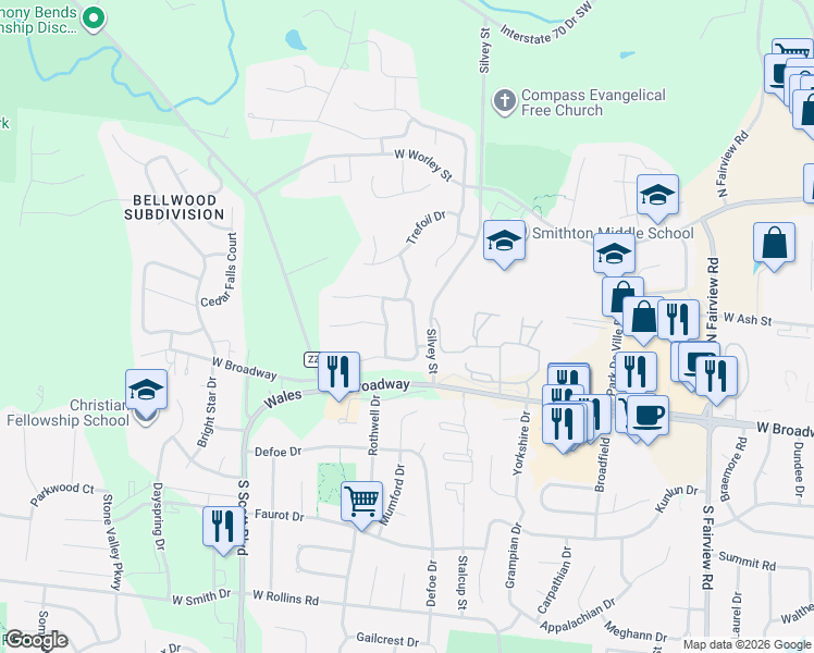 map of restaurants, bars, coffee shops, grocery stores, and more near 107 Pepper Grass Drive in Columbia