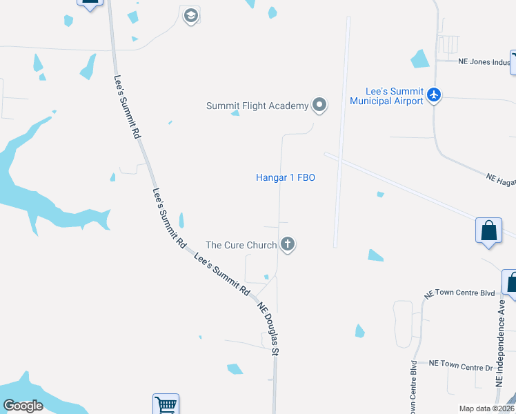 map of restaurants, bars, coffee shops, grocery stores, and more near 2540 Northeast Douglas Street in Lee's Summit