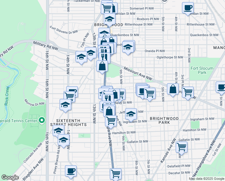 map of restaurants, bars, coffee shops, grocery stores, and more near 939 Longfellow Street Northwest in Washington