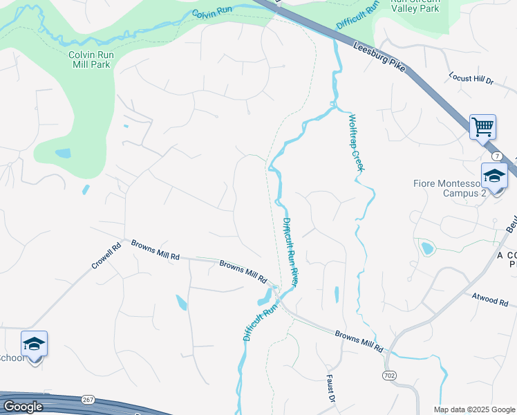 map of restaurants, bars, coffee shops, grocery stores, and more near 1411 Wynhurst Lane in Vienna