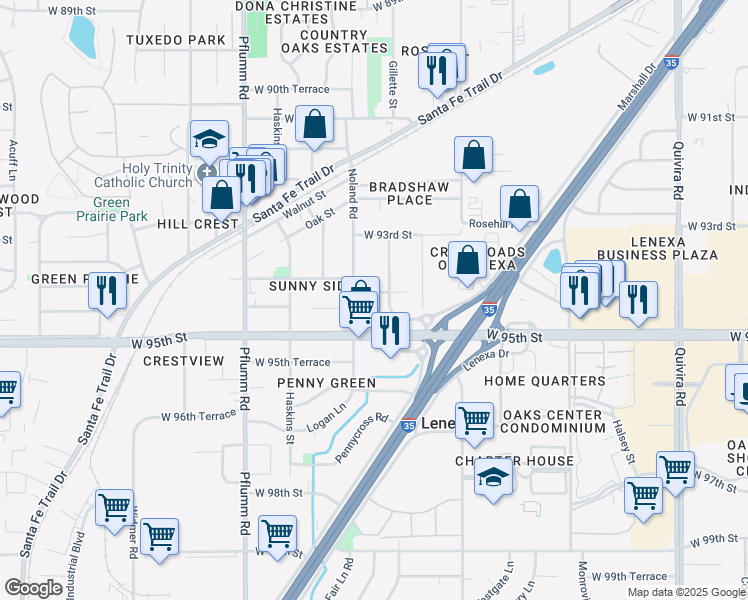map of restaurants, bars, coffee shops, grocery stores, and more near 13016 West 94th Place in Lenexa