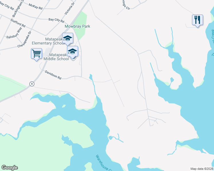 map of restaurants, bars, coffee shops, grocery stores, and more near 114 Little Neck Road in Stevensville