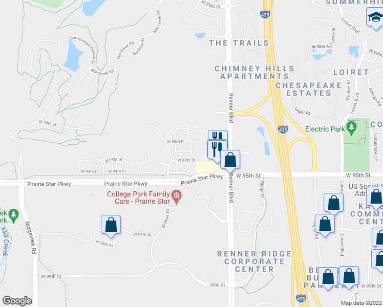 map of restaurants, bars, coffee shops, grocery stores, and more near 28205 Scarborough Street in Lenexa