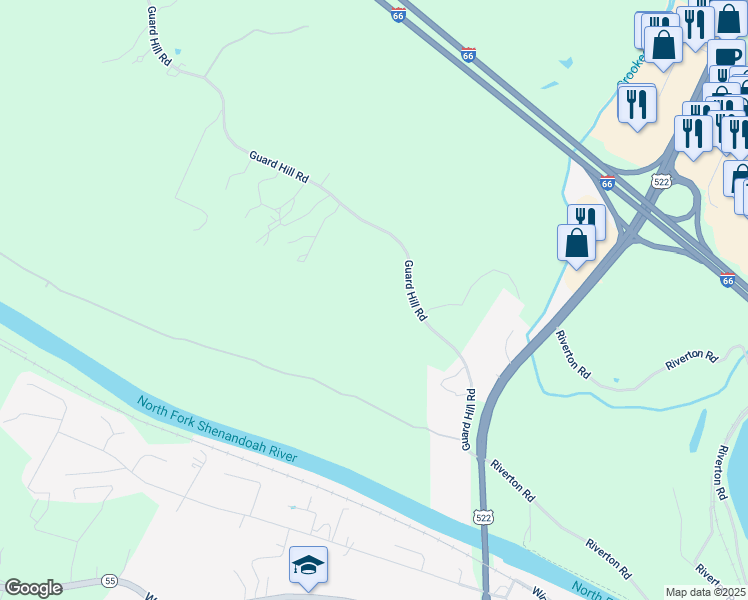 map of restaurants, bars, coffee shops, grocery stores, and more near 3788 Guard Hill Road in Front Royal