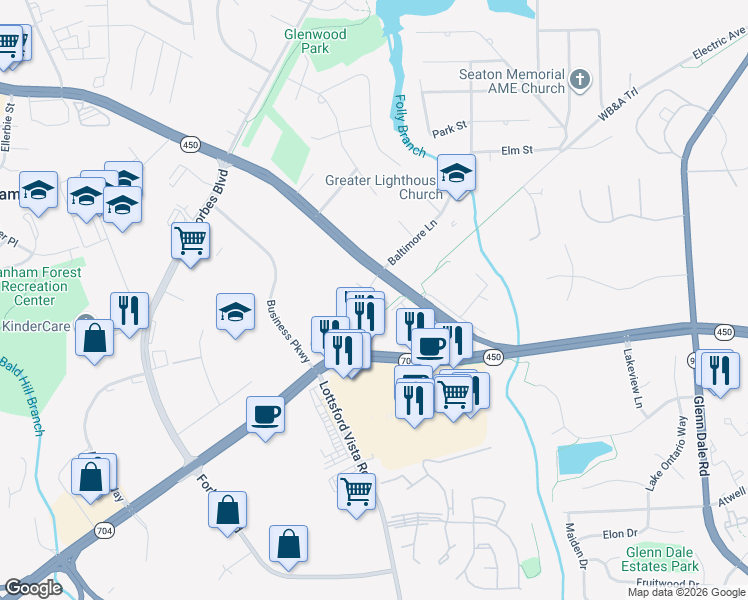 map of restaurants, bars, coffee shops, grocery stores, and more near 10313 Vista Meadow Way in Lanham