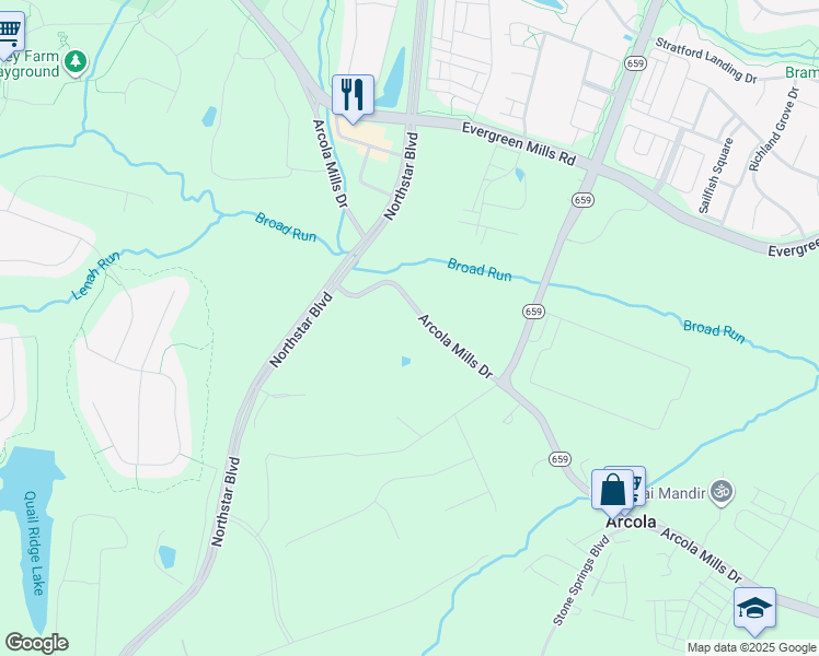 map of restaurants, bars, coffee shops, grocery stores, and more near 24351 Evergreen Mills Road in Aldie
