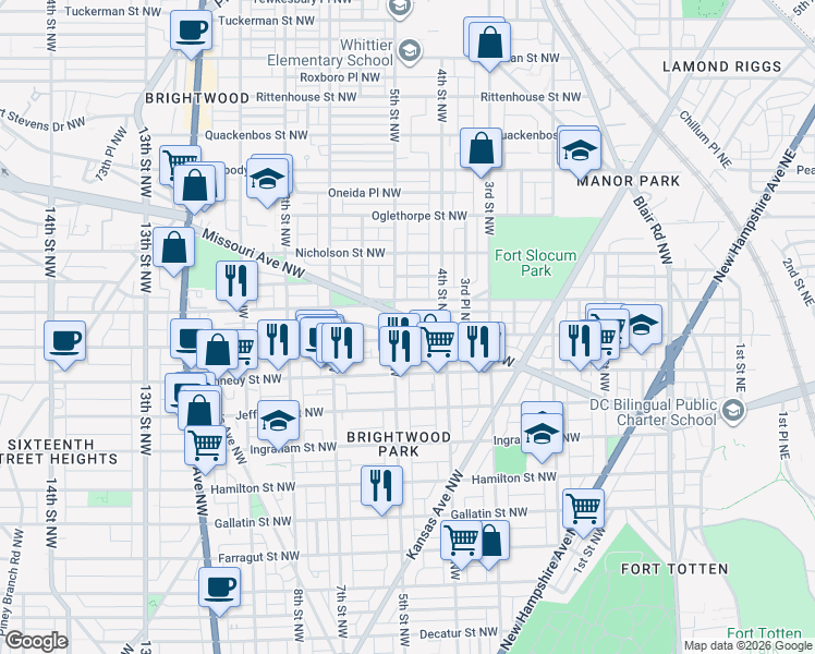 map of restaurants, bars, coffee shops, grocery stores, and more near 101 Independence Avenue Southeast in Washington