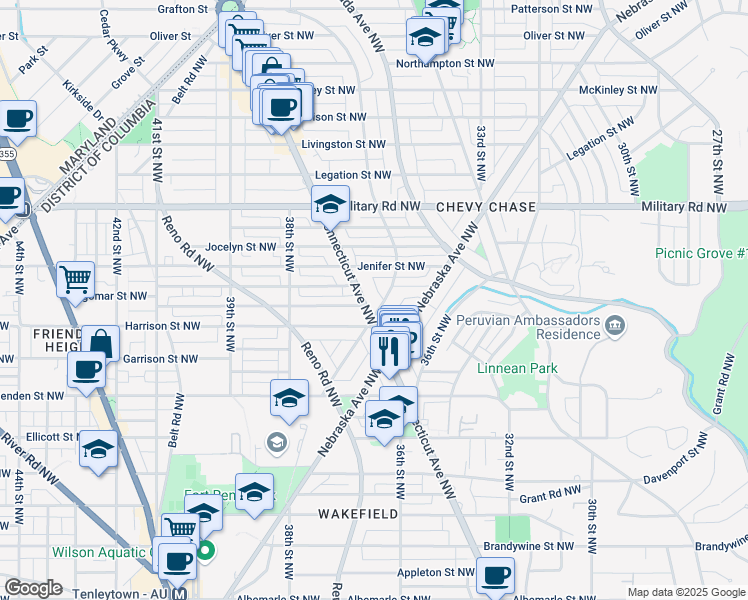 map of restaurants, bars, coffee shops, grocery stores, and more near 101 Independence Avenue Southeast in Washington