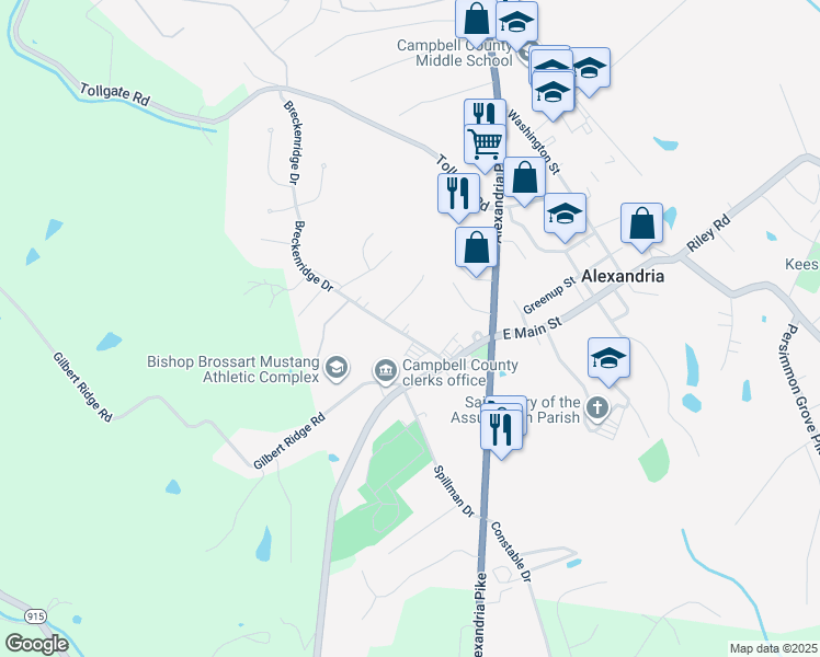 map of restaurants, bars, coffee shops, grocery stores, and more near 14 Breckenridge Drive in Alexandria