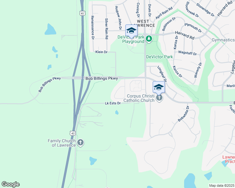 map of restaurants, bars, coffee shops, grocery stores, and more near 1545 Legend Trail Drive in Lawrence