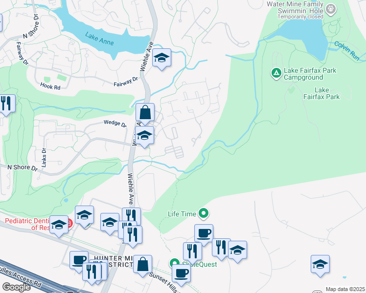 map of restaurants, bars, coffee shops, grocery stores, and more near 1657 Parkcrest Circle in Reston