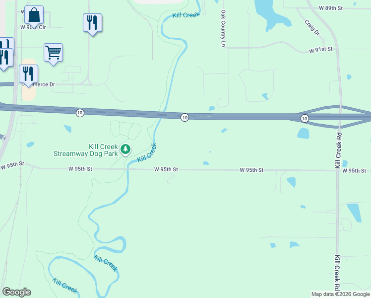 map of restaurants, bars, coffee shops, grocery stores, and more near 33180 West 95th Street in De Soto
