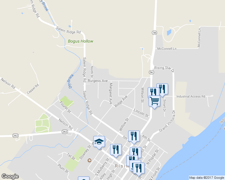 map of restaurants, bars, coffee shops, grocery stores, and more near 806 Margaret Avenue in Rising Sun