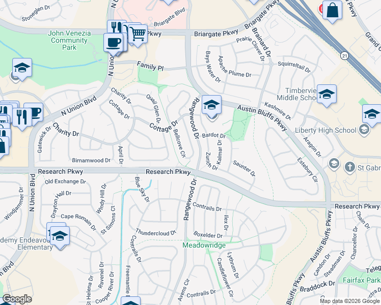 map of restaurants, bars, coffee shops, grocery stores, and more near 8749 Bellcove Circle in Colorado Springs