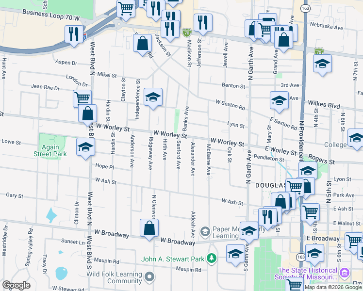 map of restaurants, bars, coffee shops, grocery stores, and more near 418 Sanford Avenue in Columbia