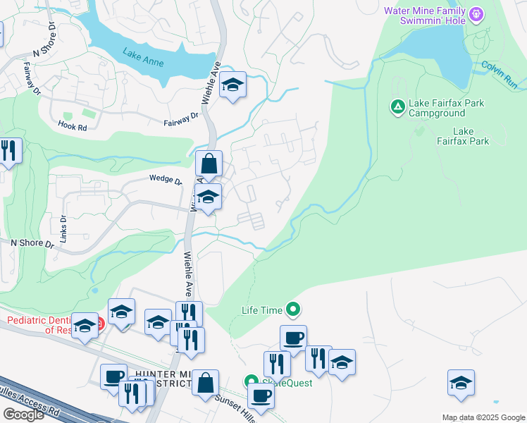 map of restaurants, bars, coffee shops, grocery stores, and more near 1657 Parkcrest Circle in Reston