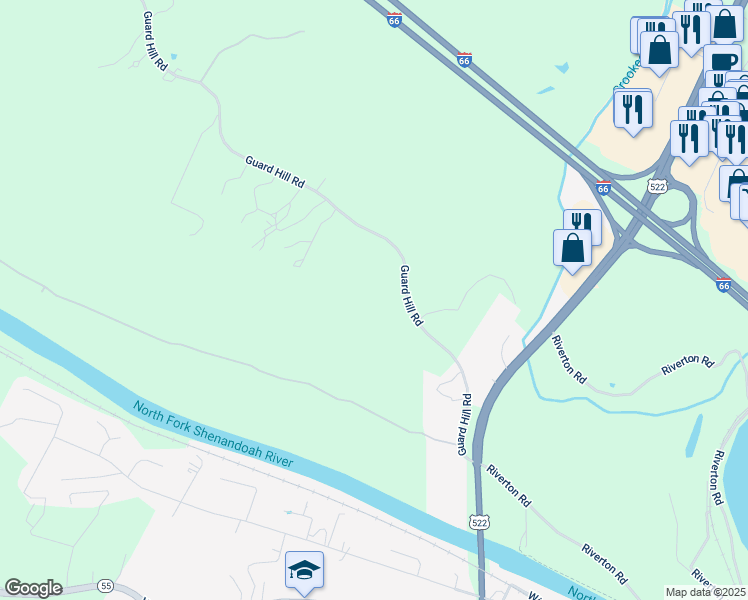 map of restaurants, bars, coffee shops, grocery stores, and more near 3788 Guard Hill Road in Front Royal
