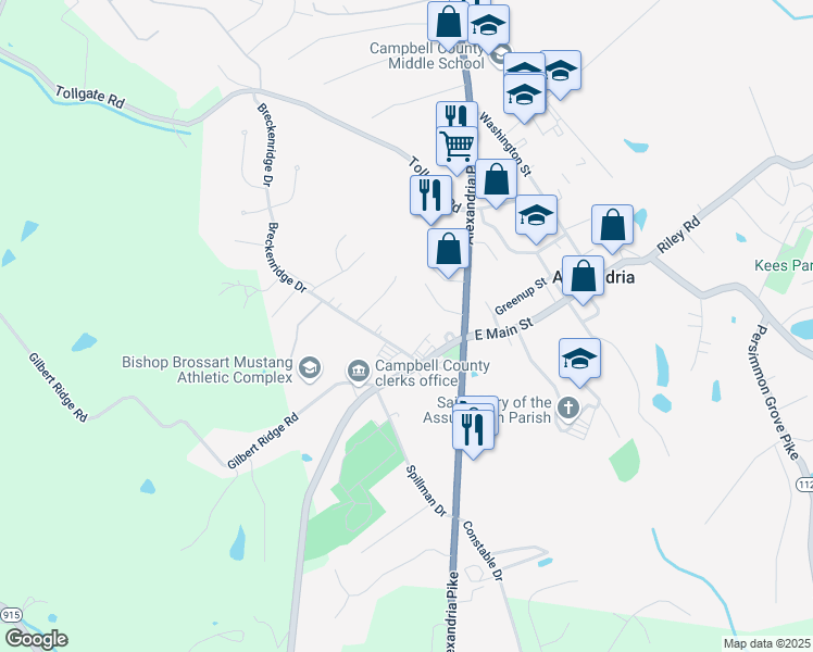 map of restaurants, bars, coffee shops, grocery stores, and more near 14 Breckenridge Drive in Alexandria