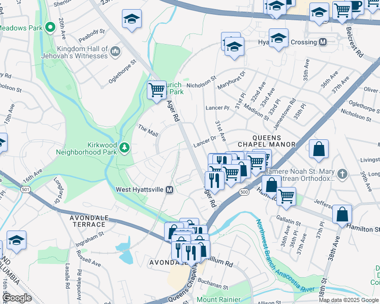 map of restaurants, bars, coffee shops, grocery stores, and more near in Hyattsville